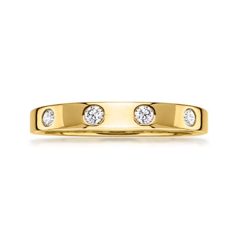 Gold-tone band ring with four round lab-grown diamond accents, polished 18kt look