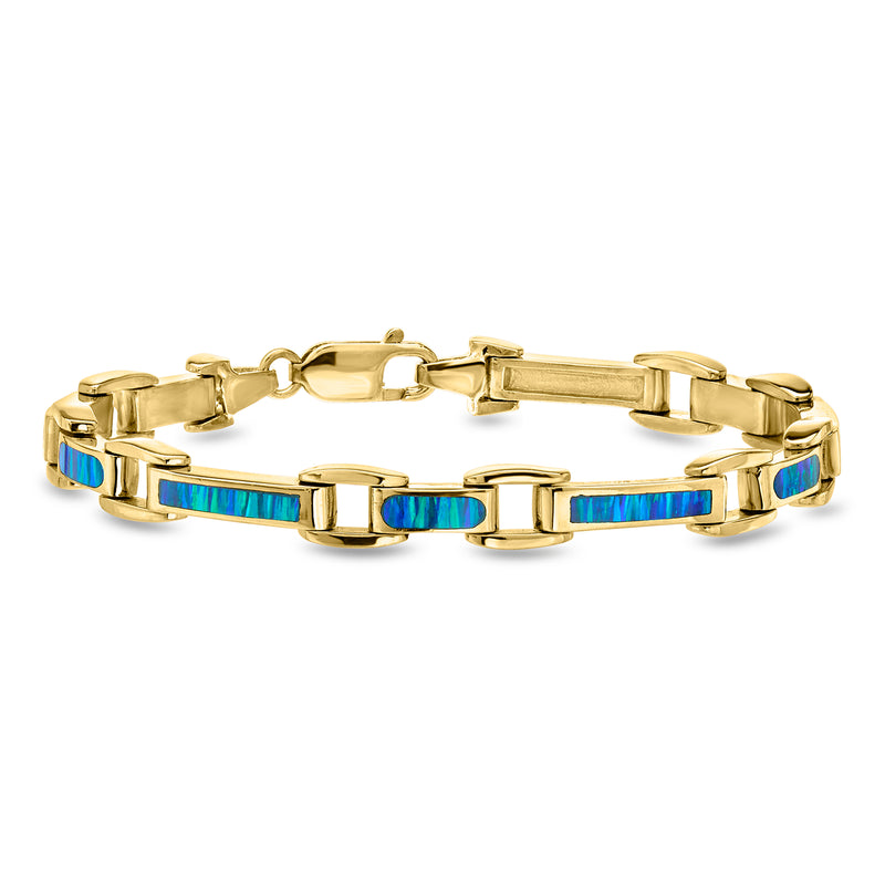 14kt yellow gold link bracelet with blue opal stones