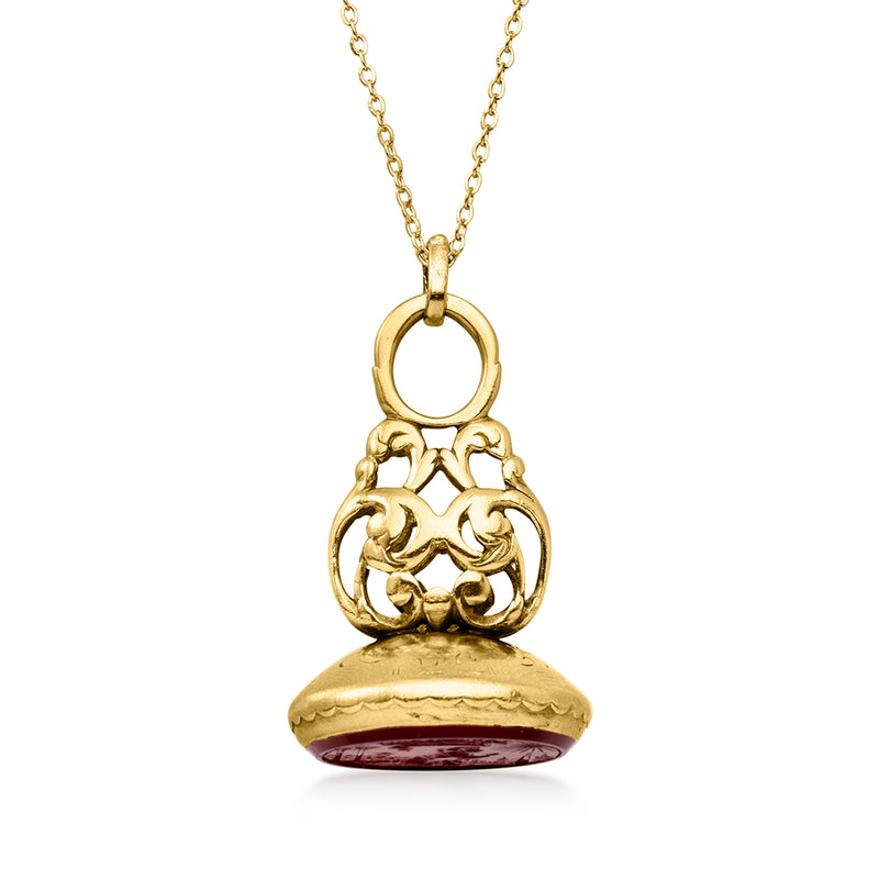 18k yellow gold pendant necklace with red carnelian intaglio and ornate bail