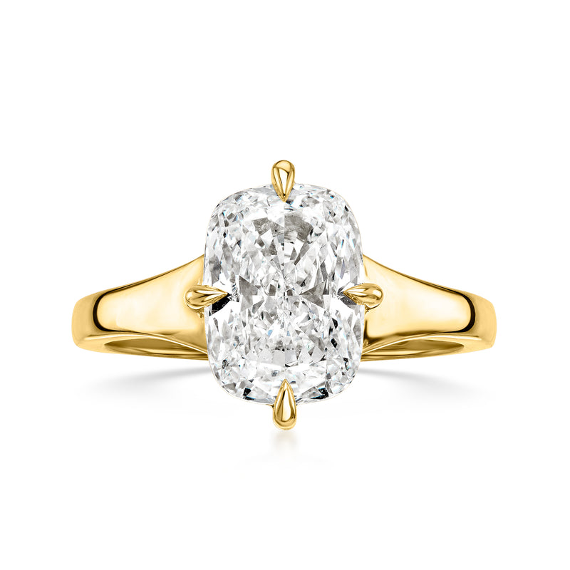 Cushion-cut lab-grown diamond ring in 14kt yellow gold with large solitaire stone