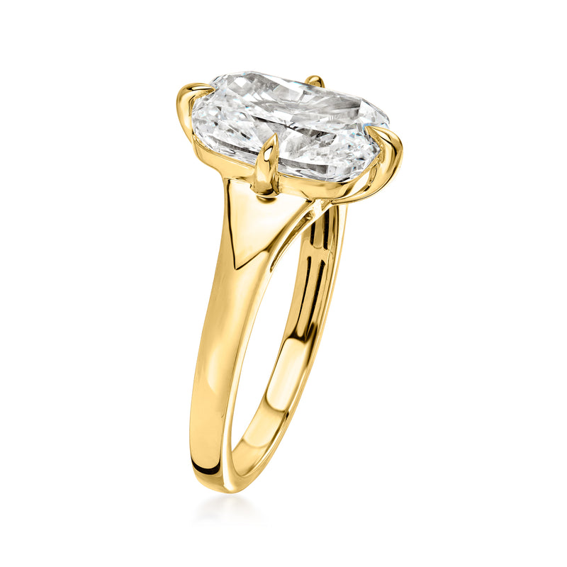 Side view of cushion-cut lab-grown diamond ring in 14kt yellow gold, prong-set
