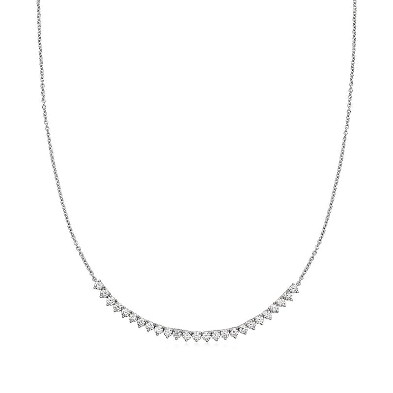Sterling silver tennis-style diamond necklace with curved row of lab-grown stones