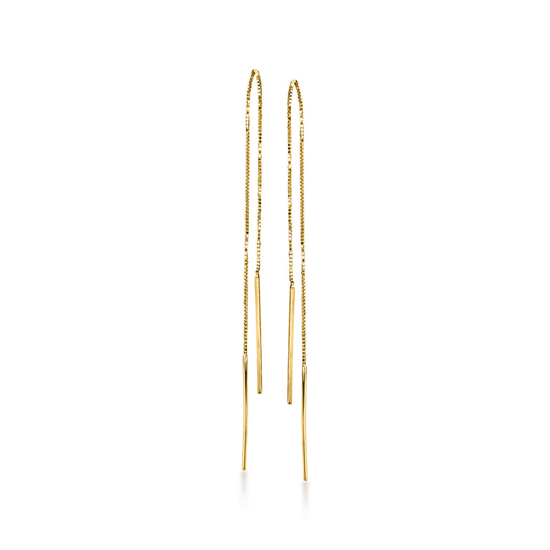 10kt yellow gold box-chain threader earrings with long vertical dangling links