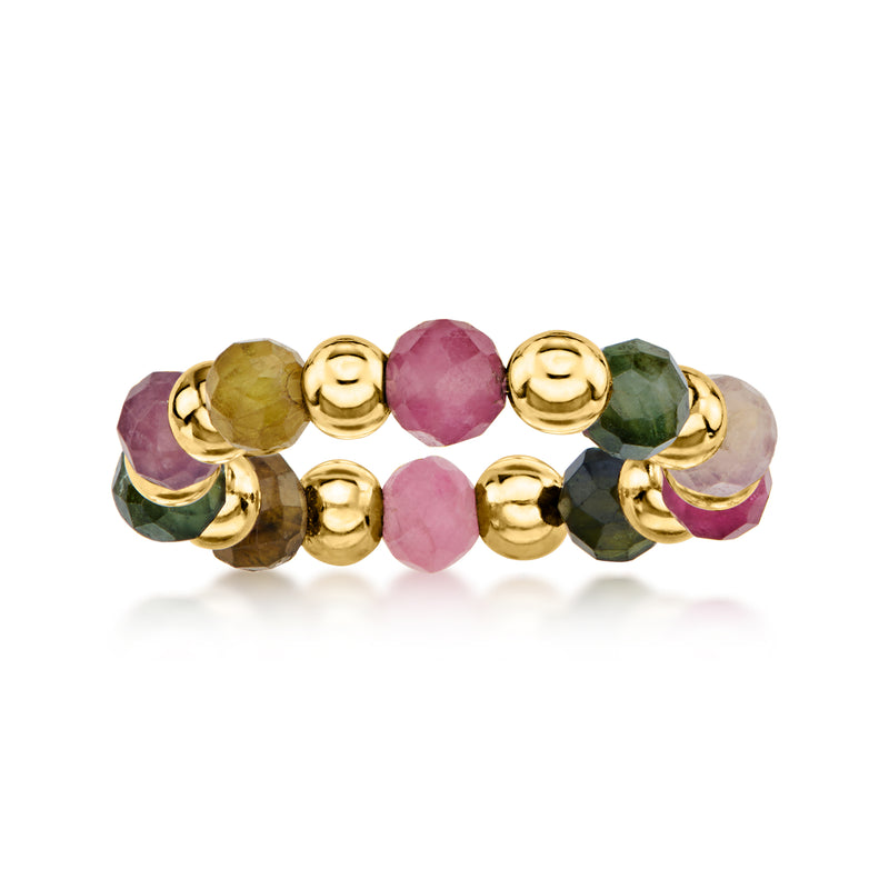 4.40 ct. t.w. Multicolored Tourmaline and 14kt Yellow Gold Bead Stretch Ring