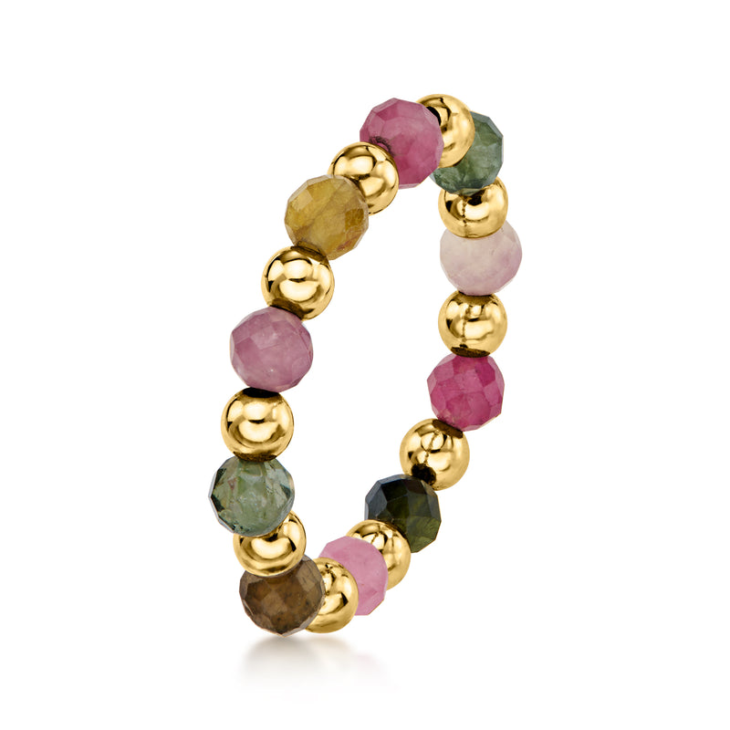 4.40 ct. t.w. Multicolored Tourmaline and 14kt Yellow Gold Bead Stretch Ring