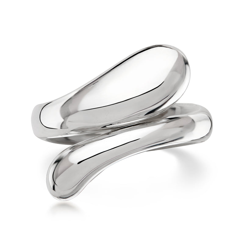 Sterling silver bypass ring, oval open design with high-polish finish