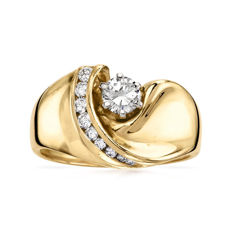 Vintage 14kt yellow gold diamond ring with round center stone and pavé accents