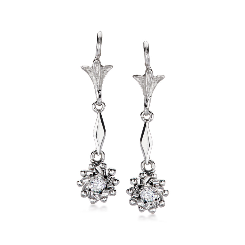 Vintage diamond drop earrings with round cluster studs and dangling teardrop accents