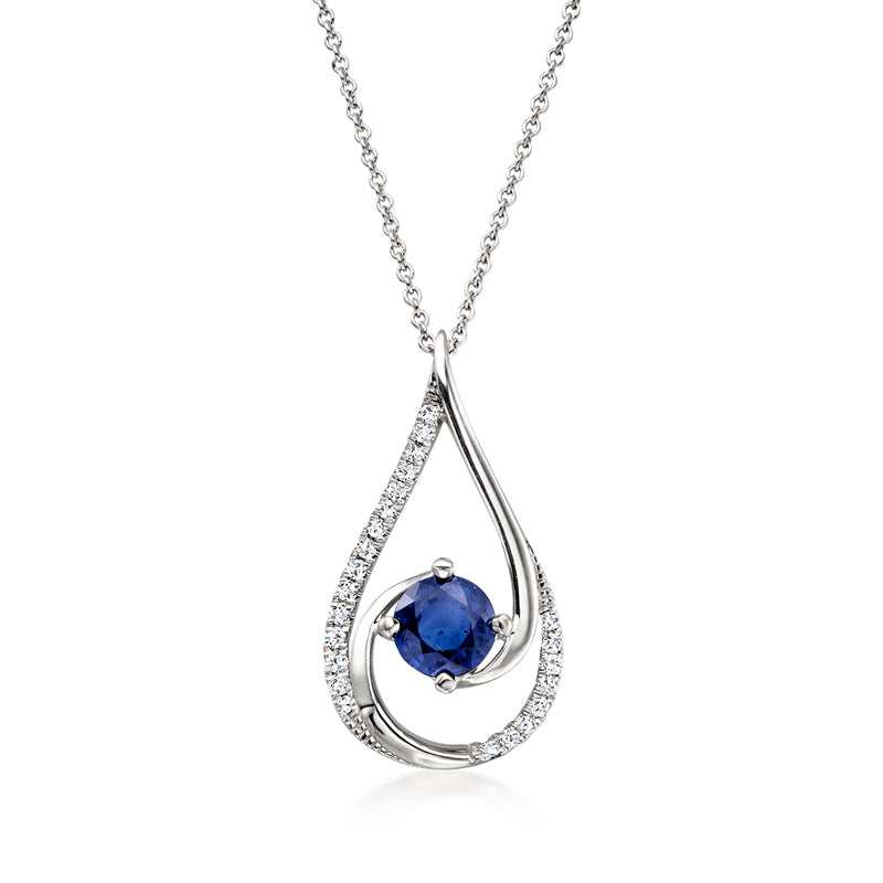 Teardrop sapphire diamond pendant necklace in 18kt white gold with blue center stone