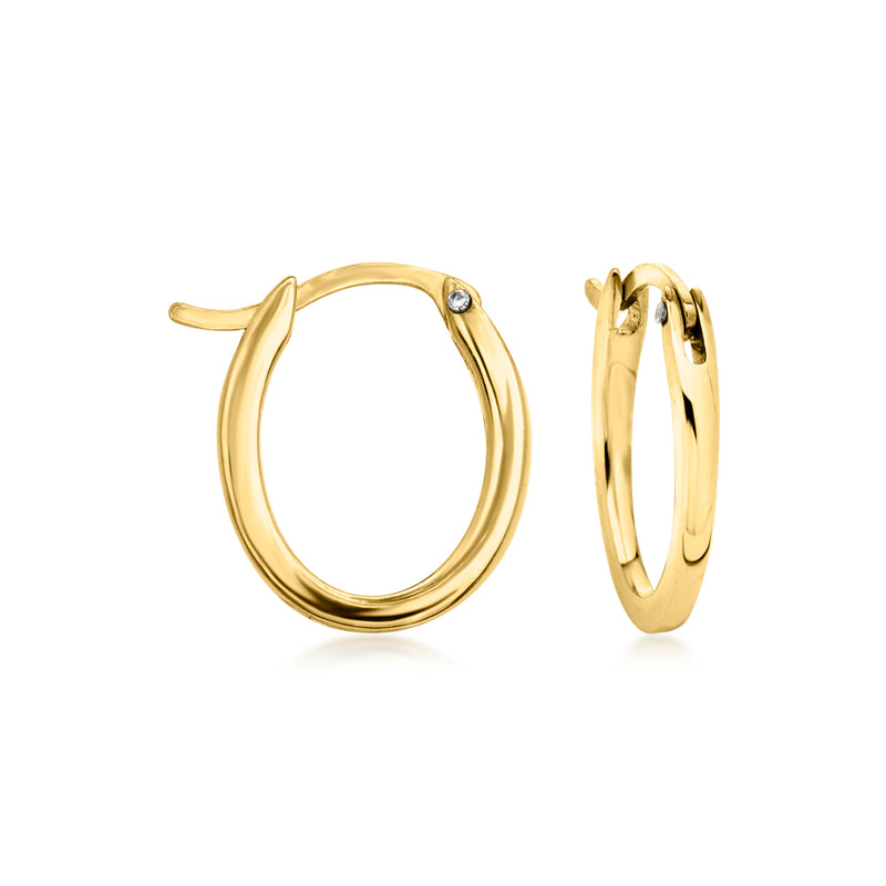 10kt yellow gold oval hoop earrings with small clear stone detail