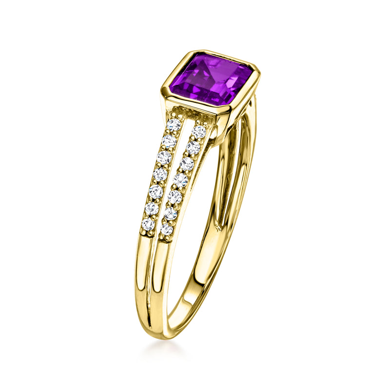 Yellow gold amethyst ring with diamond accents