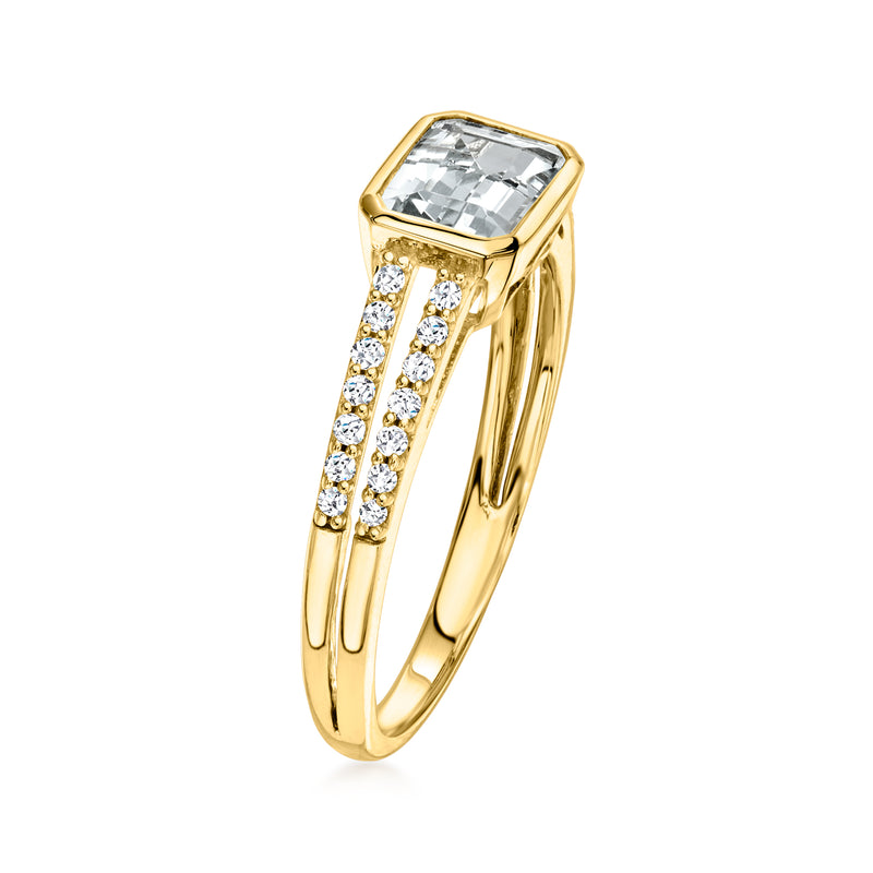 White topaz ring with diamond accents in 10kt yellow gold