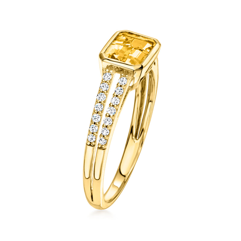 10kt yellow gold ring with square-cut citrine and white diamond accents