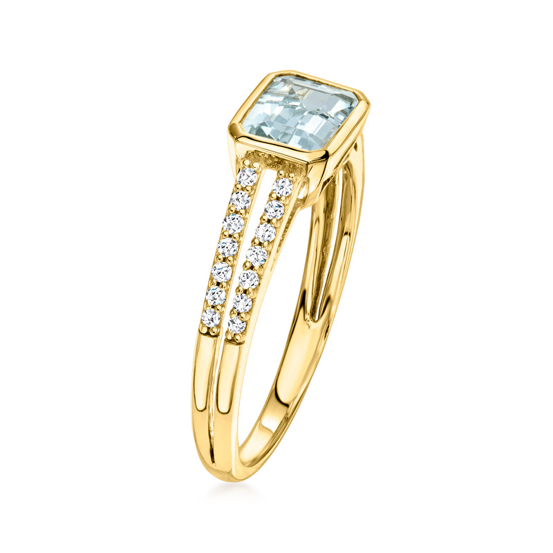 Yellow gold aquamarine ring with diamond accents