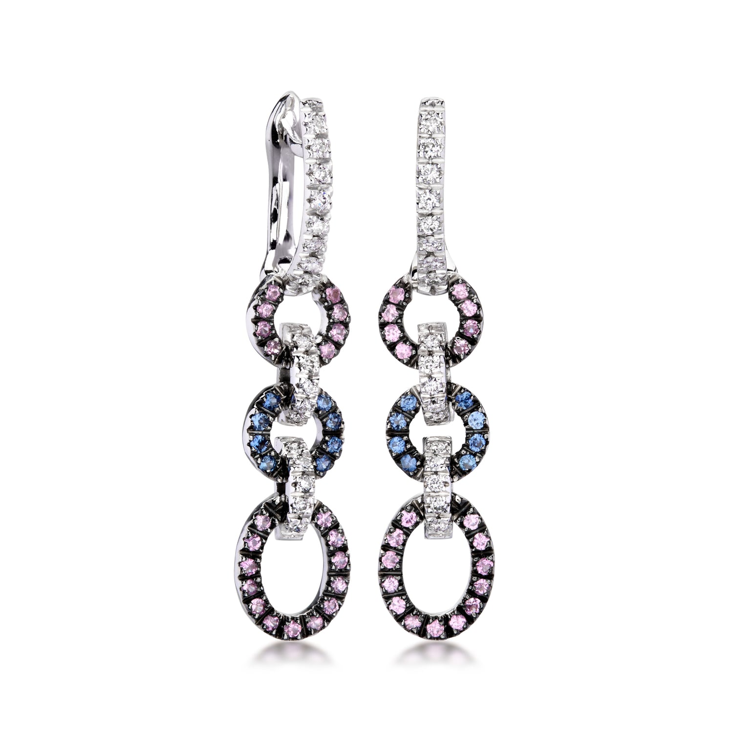 C. 2000 Vintage 1.16 ct. t.w. Pink and Blue Sapphire Drop Earrings with .36 ct. t.w. Diamonds in 18kt White Gold