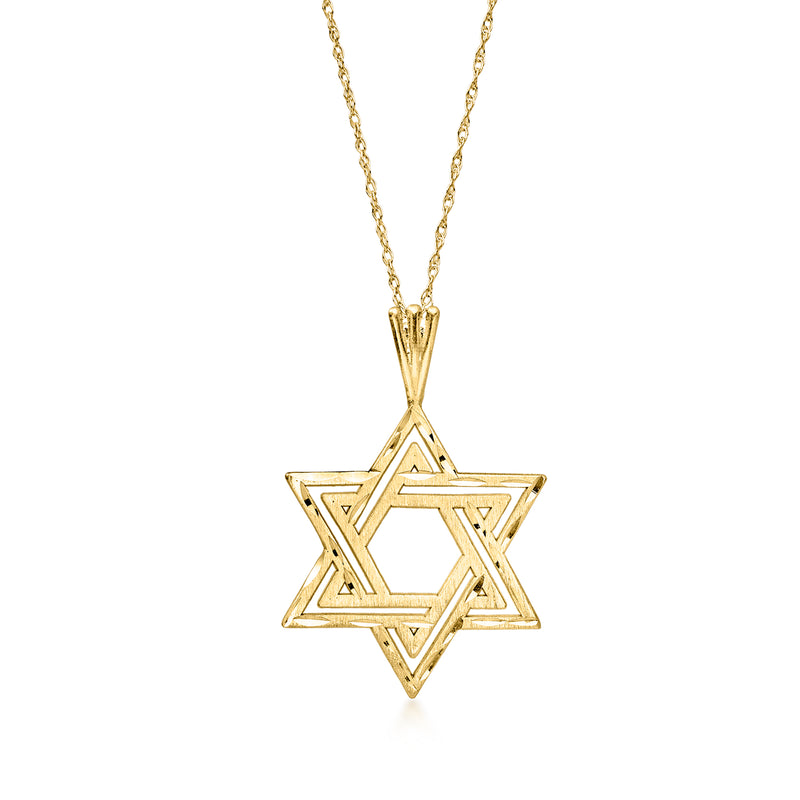 Yellow gold Star of David pendant necklace with openwork six-point star charm