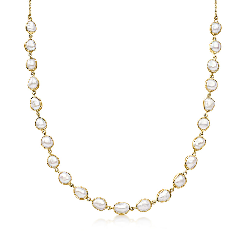 Gold-plated pearl necklace with white baroque pearls in oval links