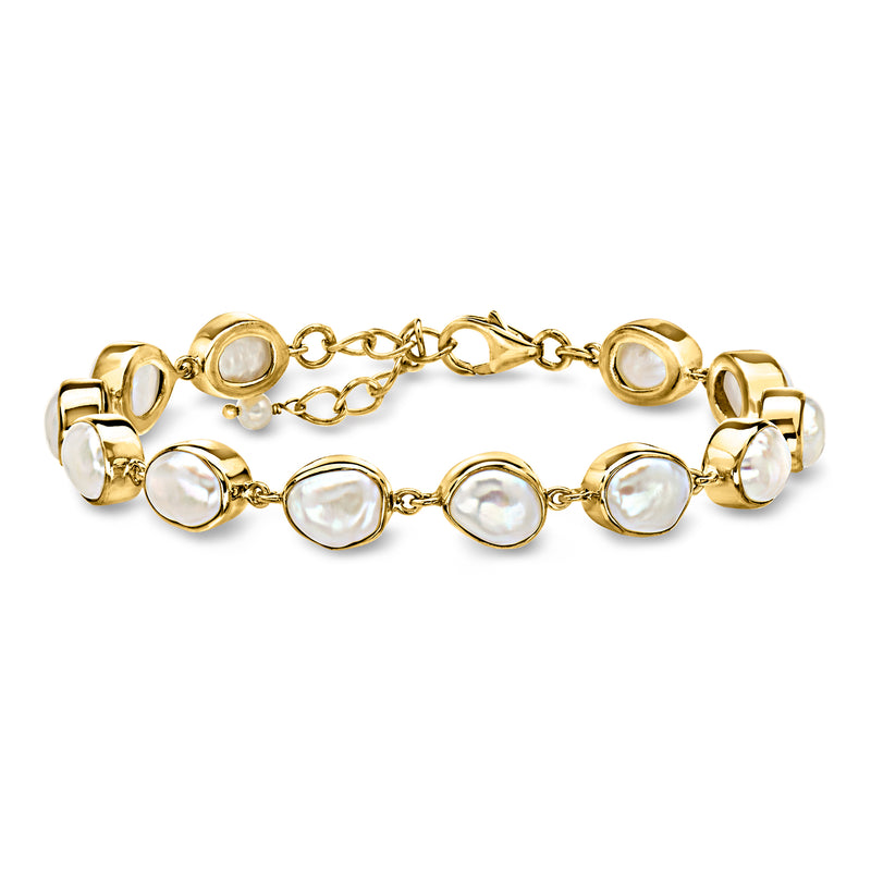 Yellow gold-plated bracelet with baroque cultured pearls and oval link chain, clasp