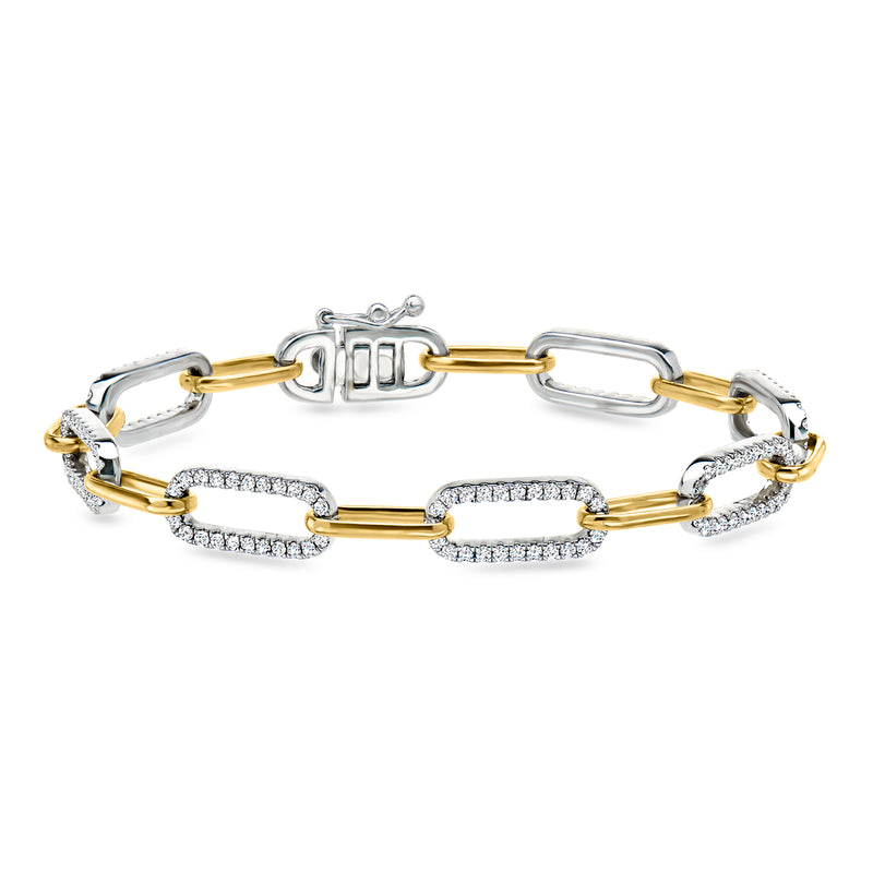 Sterling silver and gold diamond link bracelet with rectangular baguette accents