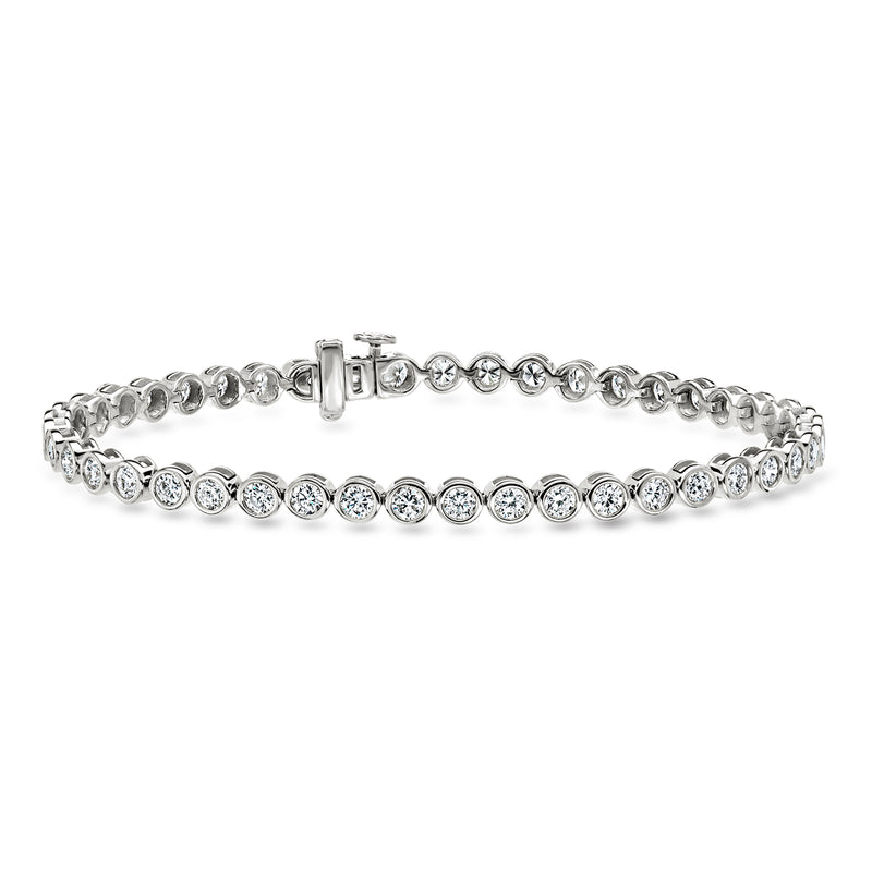 Sterling silver tennis bracelet with bezel-set round diamonds in a line