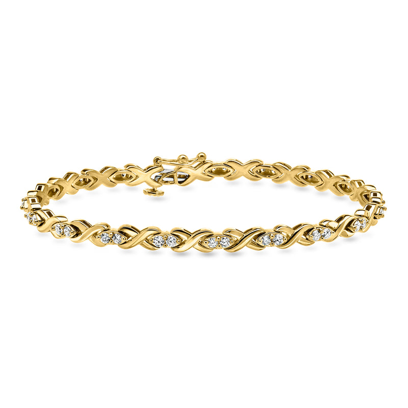 18k gold over sterling XO bracelet with round diamond-like stones in X and O links