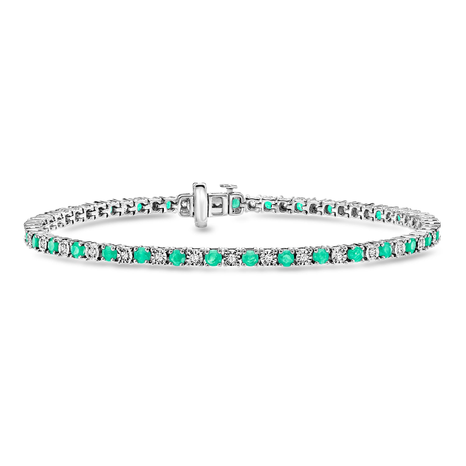 2.10 ct. t.w. Emerald Tennis Bracelet with .25 ct. t.w. Diamonds in Sterling Silver