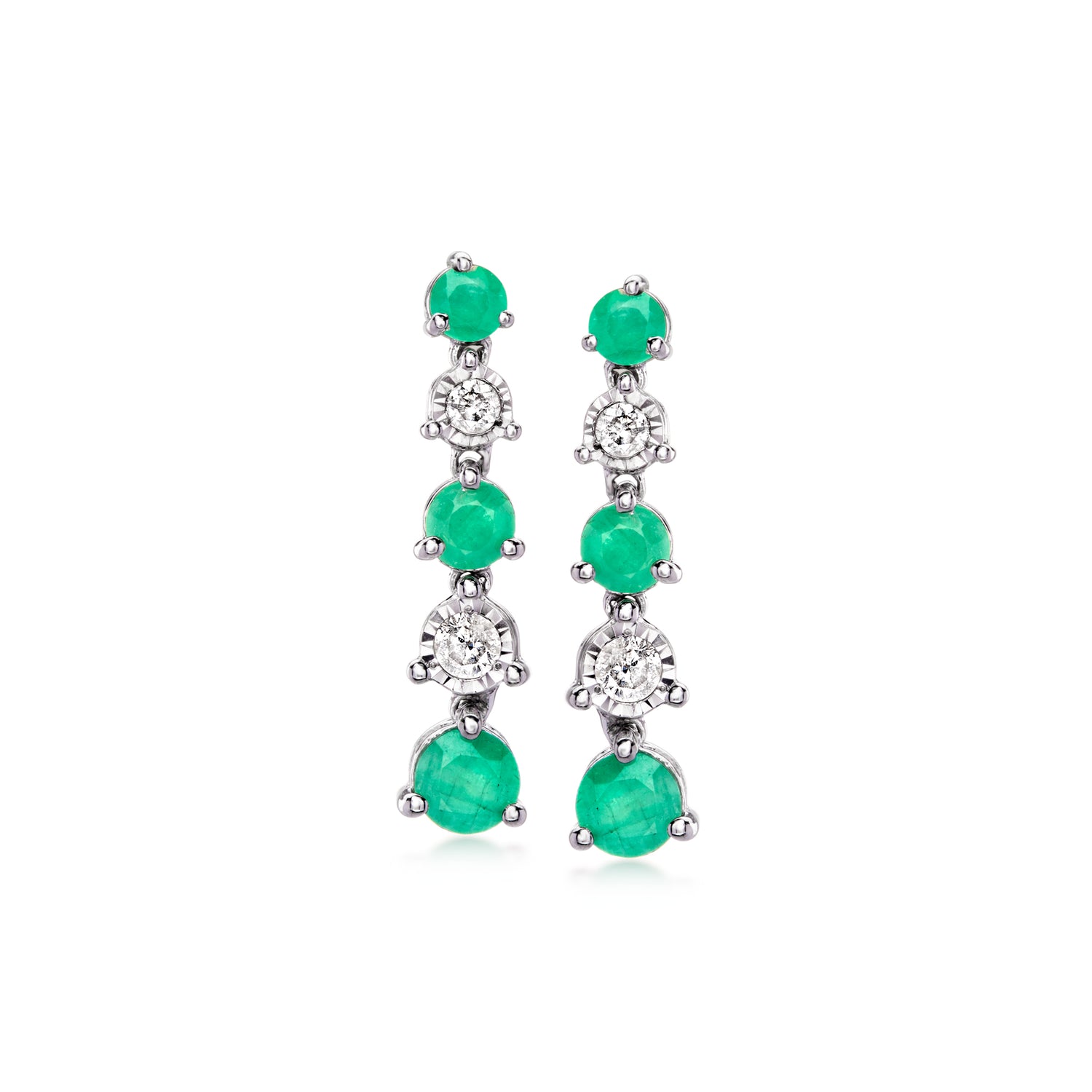 .60 ct. t.w. Emerald Drop Earrings with .15 ct. t.w. Diamonds in Sterling Silver