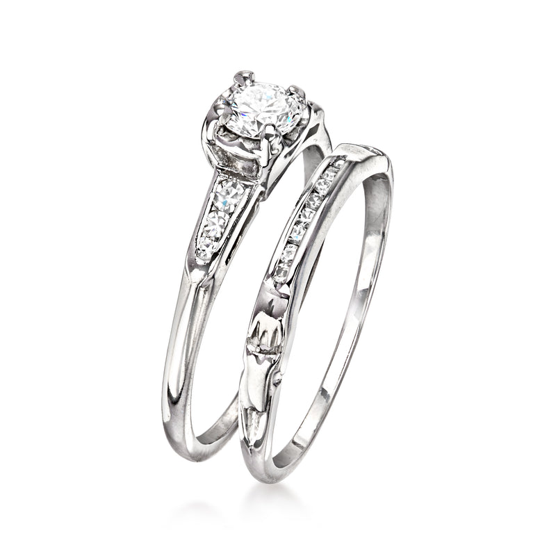 Vintage diamond bridal set with engagement ring and matching band in white gold