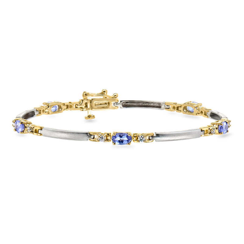 Two-tone 14kt gold bracelet with blue tanzanite and diamond accents