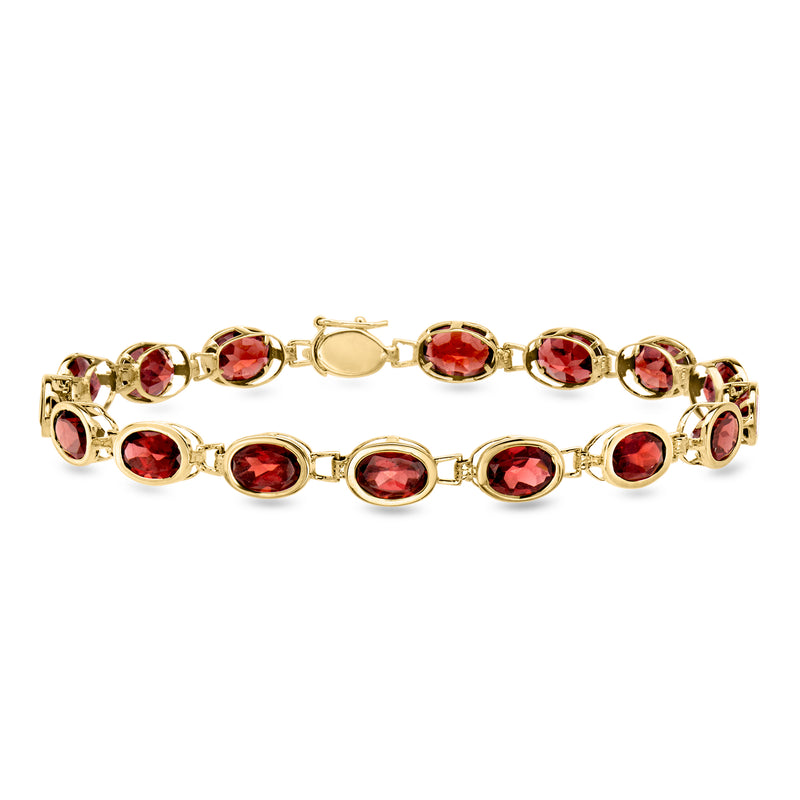Vintage 14kt yellow gold link bracelet with red garnet oval stones, round accents