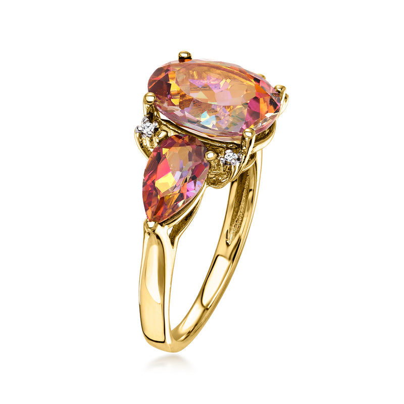 Oval multicolored gemstone ring in 14kt yellow gold with side diamond accents