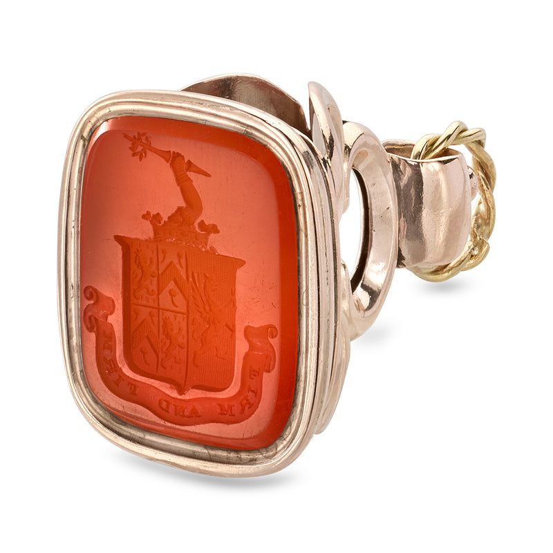 10kt rose gold pendant with oval bezel and red carnelian intaglio relief