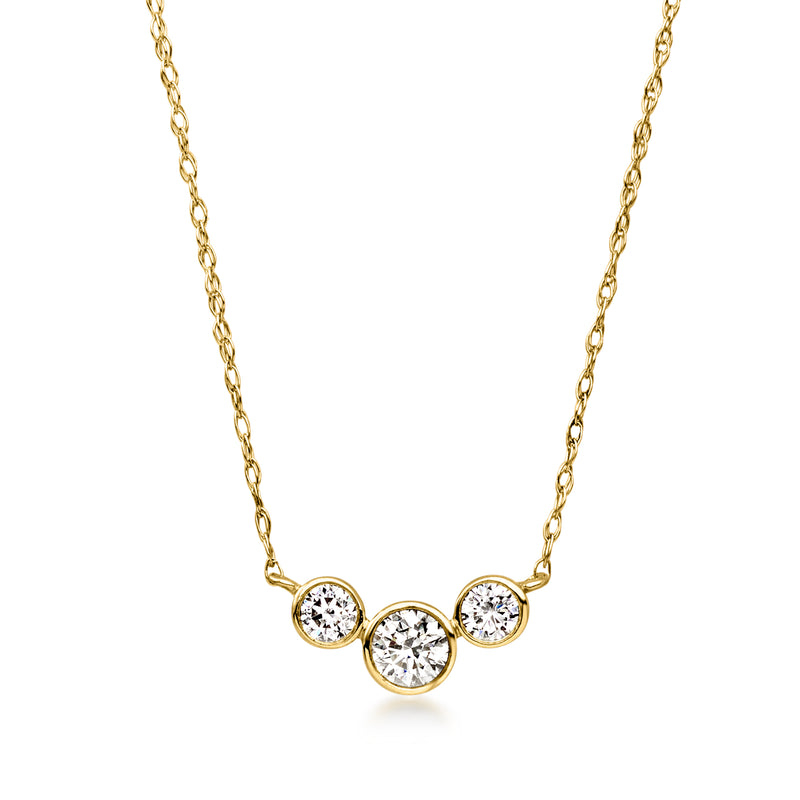 Three-round diamond trio pendant necklace in 10kt yellow gold bezel setting