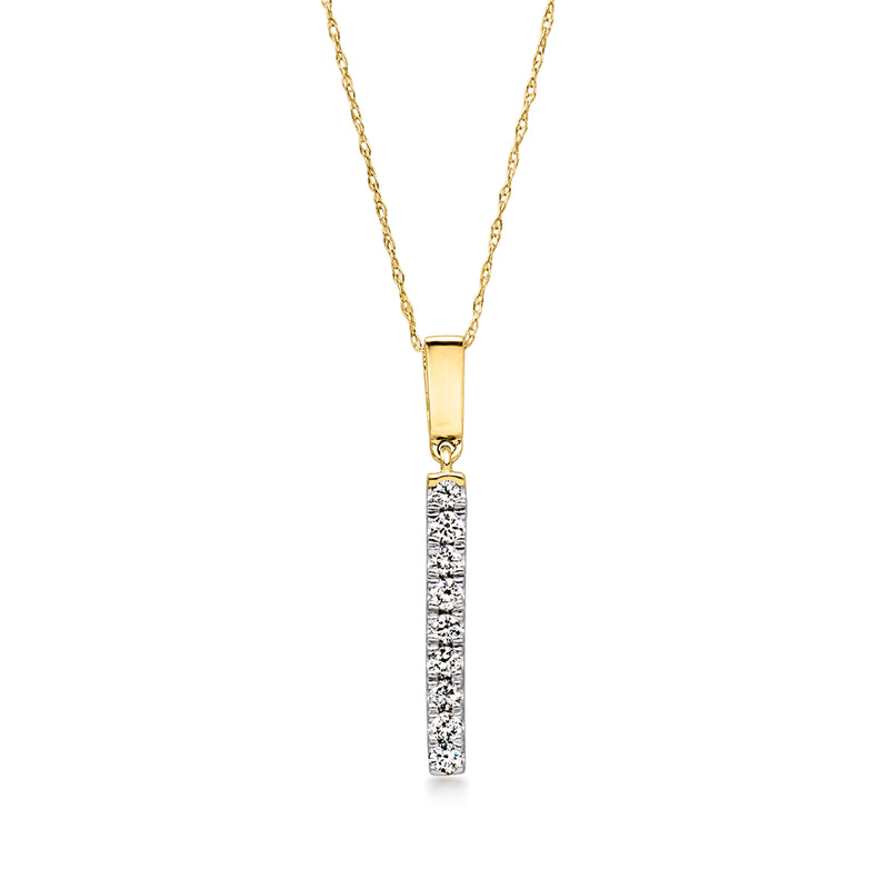 10kt yellow gold linear bar diamond pendant necklace with lab-grown diamonds