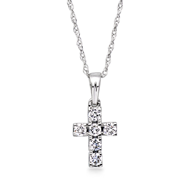 Petite cross pendant necklace in 10kt white gold with lab-grown diamond accents