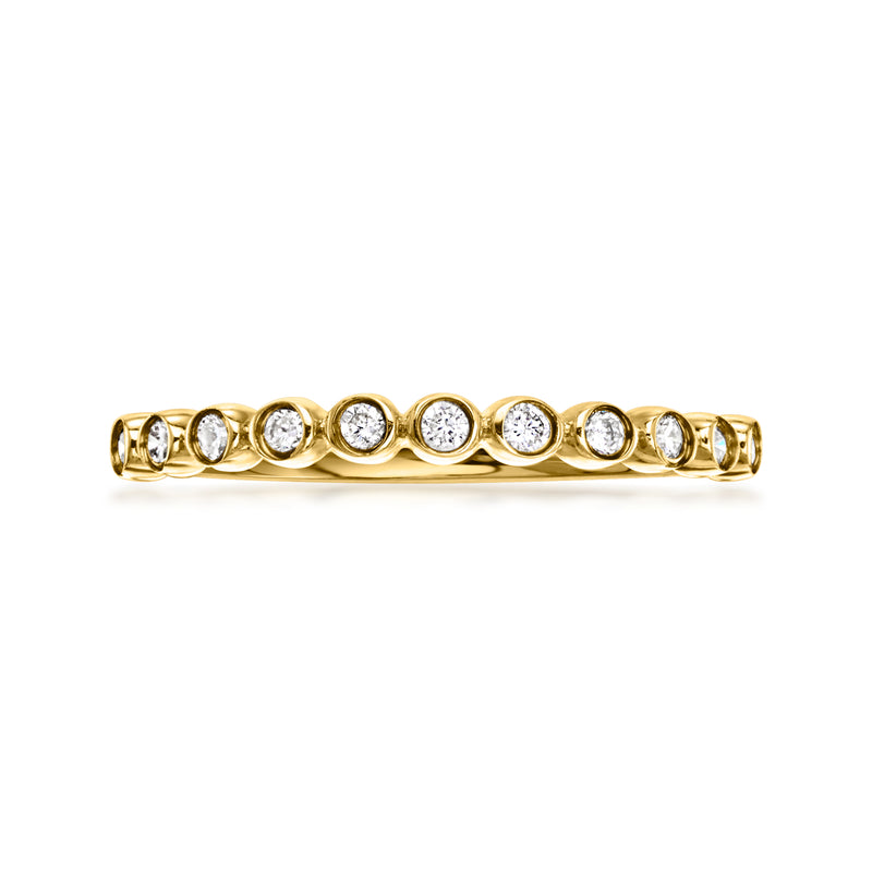 10kt yellow gold diamond ring with round bezel-set stones in a row