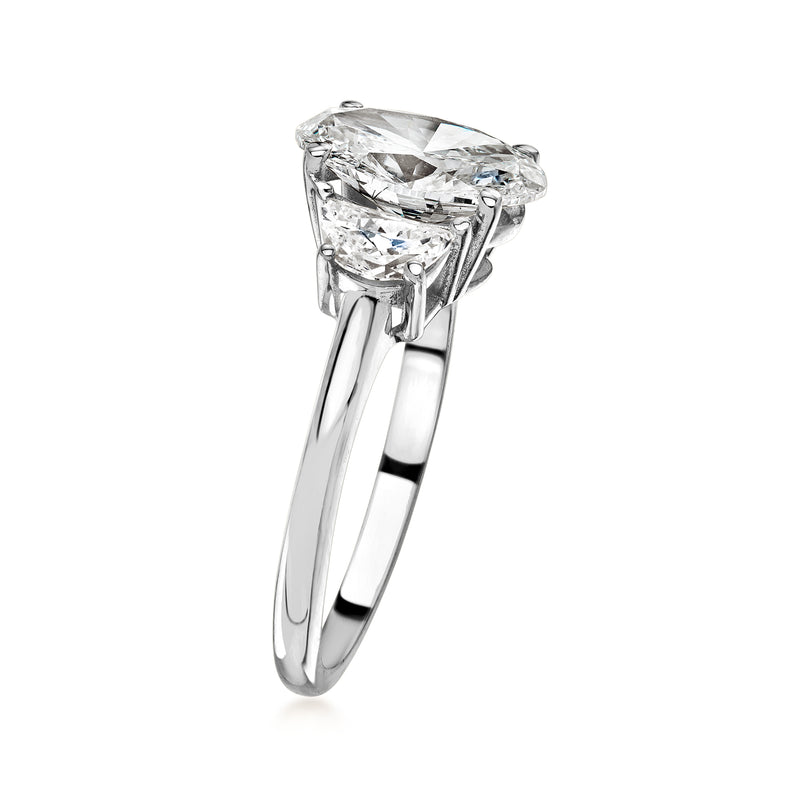White gold lab-grown diamond ring with oval center stone in prong setting, slim band