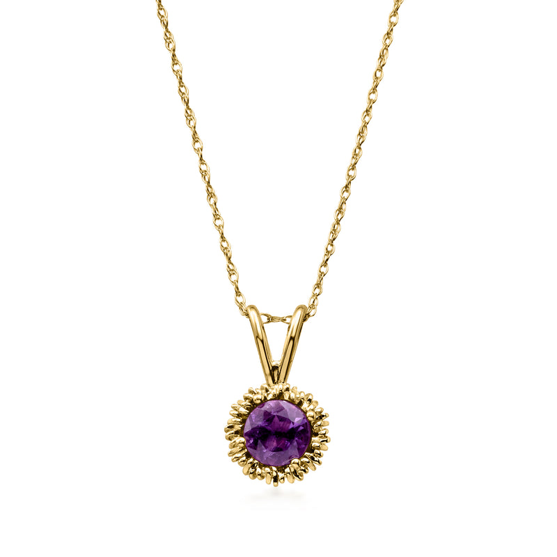 14kt yellow gold amethyst pendant necklace with round purple gemstone