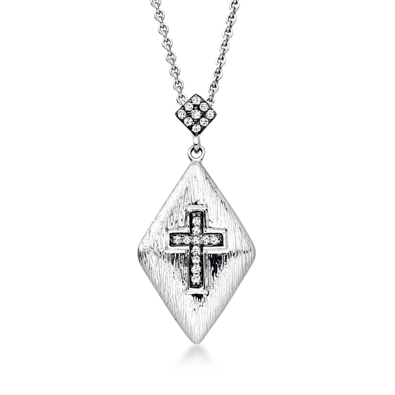 18kt white gold diamond cross pendant necklace on silver-tone chain