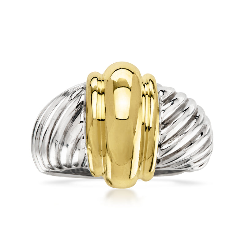 Sterling silver and 14kt yellow gold twisted-cable ring with wide gold center panel