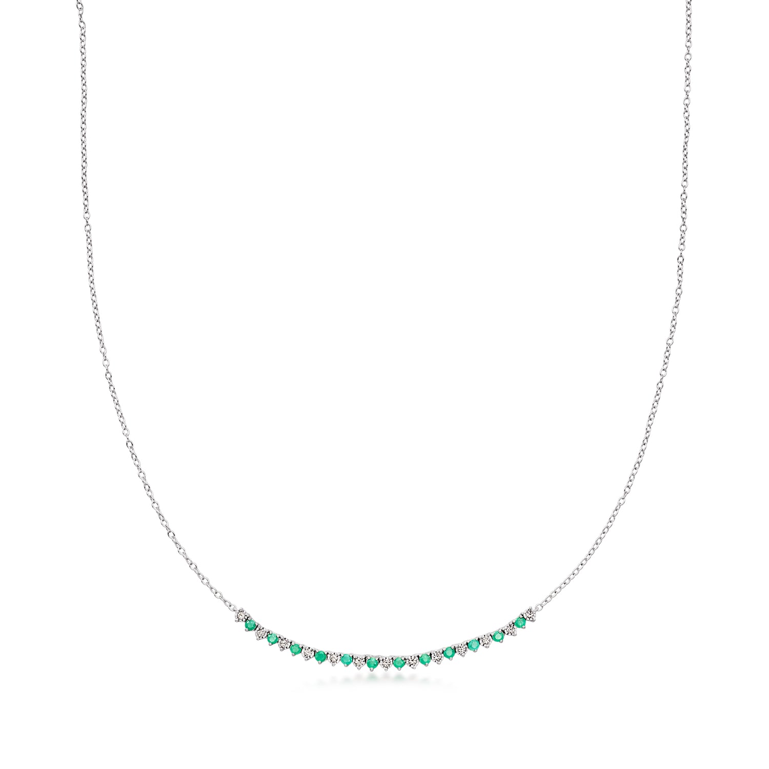 .40 ct. t.w. Emerald and .16 ct. t.w. Diamond Tennis-Style Necklace in Sterling Silver