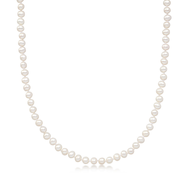 Cultured pearl necklace with 5–6mm round pearls on 14kt yellow gold chain