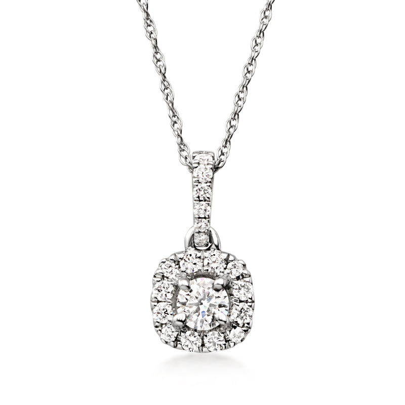 Vintage diamond cluster pendant necklace in 18kt white gold with round halo pendant