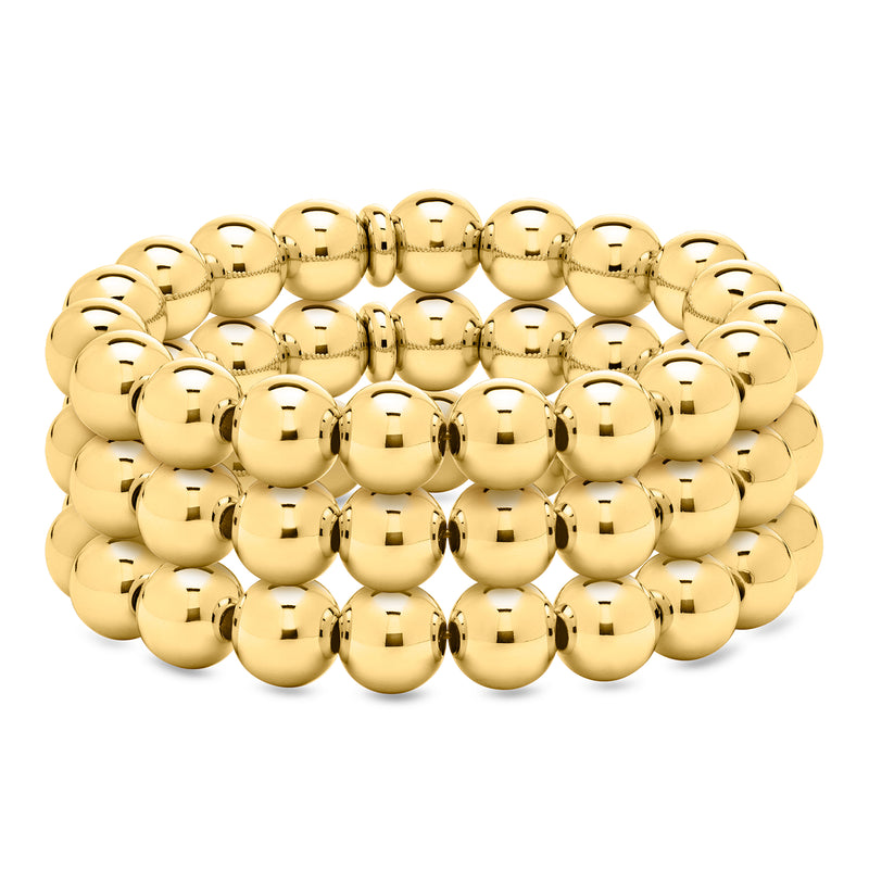Yellow gold-plated bead stretch bracelet set with round 10mm beads