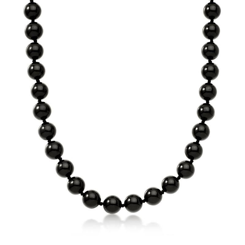 C. 1980 Vintage 8mm Onyx Bead Necklace. 25"
