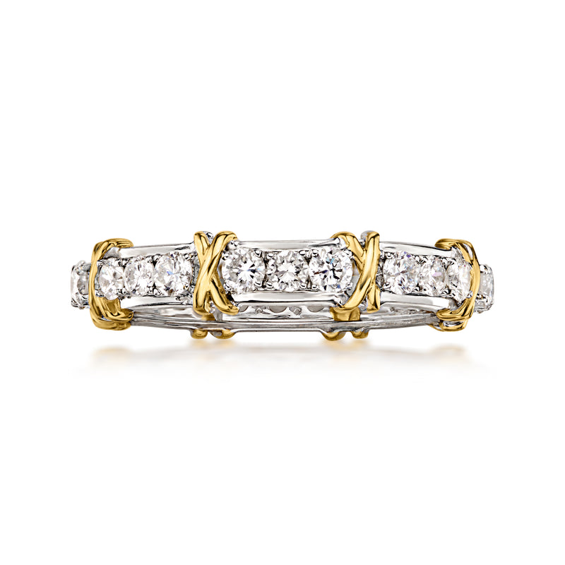 1.00 ct. t.w. Lab-Grown Diamond XO Eternity Band in Sterling Silver and 18kt Gold Over Sterling