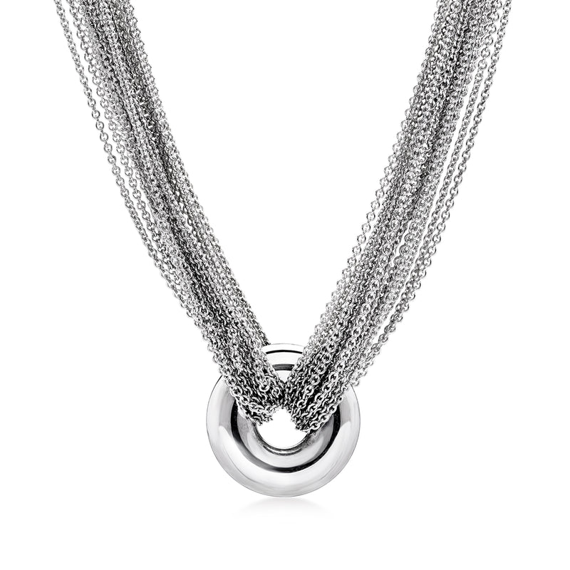 Sterling silver multi-strand necklace with circular toggle clasp