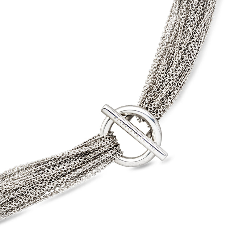 Sterling silver multi-strand necklace with ring-and-bar toggle clasp