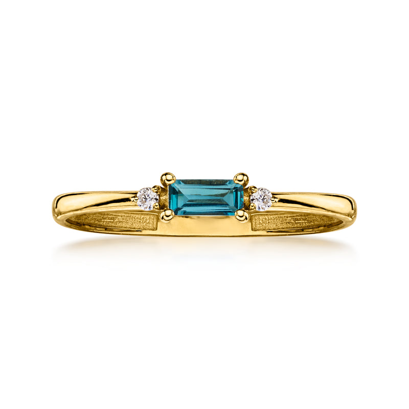 .20 Carat London Blue Topaz Ring with Lab-Grown Diamonds in 10kt Yellow Gold
