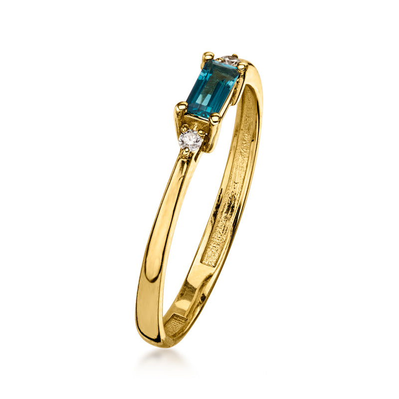 .20 Carat London Blue Topaz Ring with Lab-Grown Diamonds in 10kt Yellow Gold
